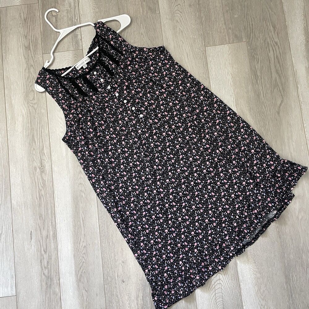 Eileen West Nightgown cotton modal floral knee length dress womens Black (large)